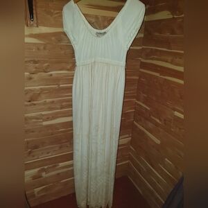 Vintage 70s Young Edwardian Elegant Cream Maxi Dress